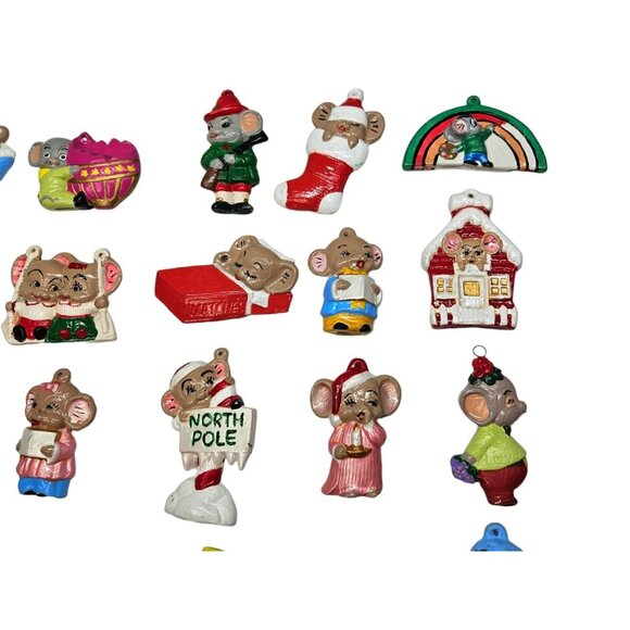 Vintage Ceramic Hand Painted Mouse Mice Christmas Ornaments Lot of 23 - Picture 3 of 9